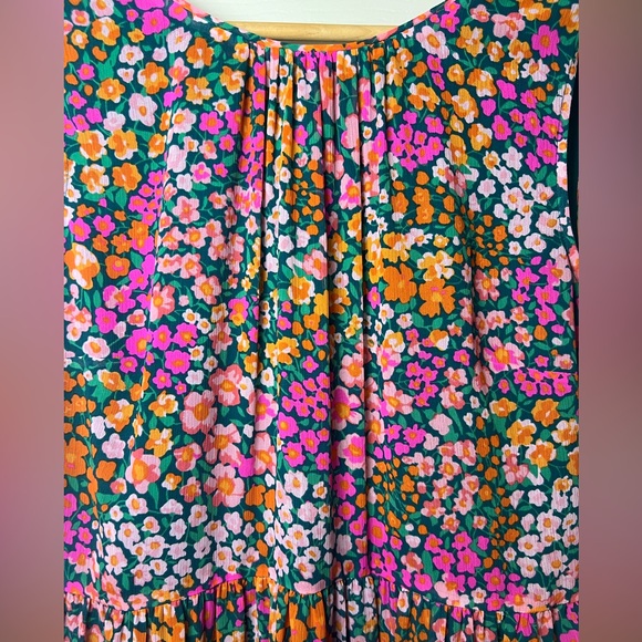 J Crew Sleeveless Tiered Midi Dress Pink Green Meadow Floral - Picture 2 of 7